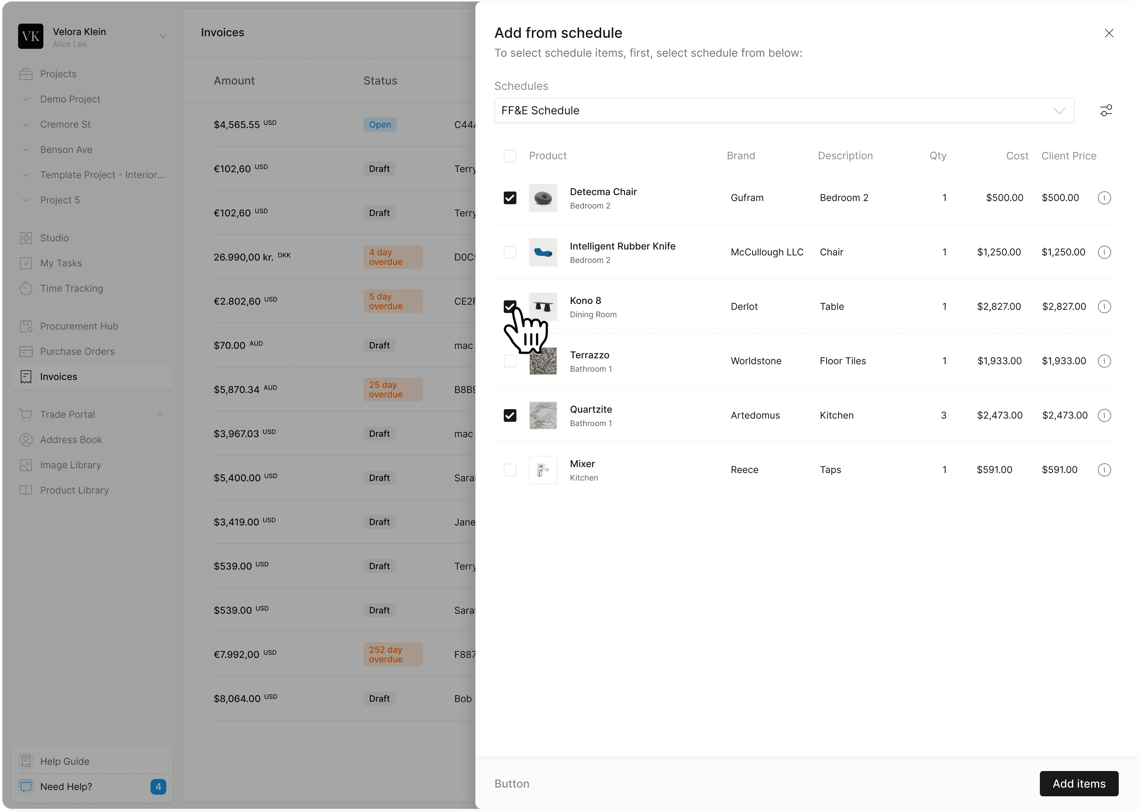 Schedule Add Tray